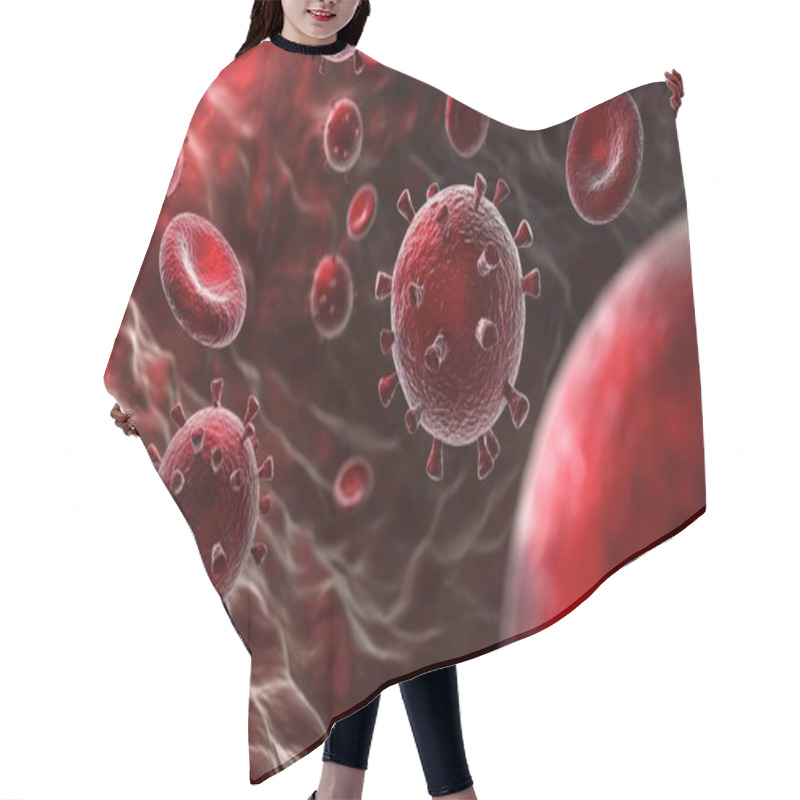 Personality  Illustrates A Detailed Microscopic View Of Viruses Interacting With Blood Cells, Highlighting Scientific Aspects Of Health, Infection, And Disease Transmission. Hair Cutting Cape