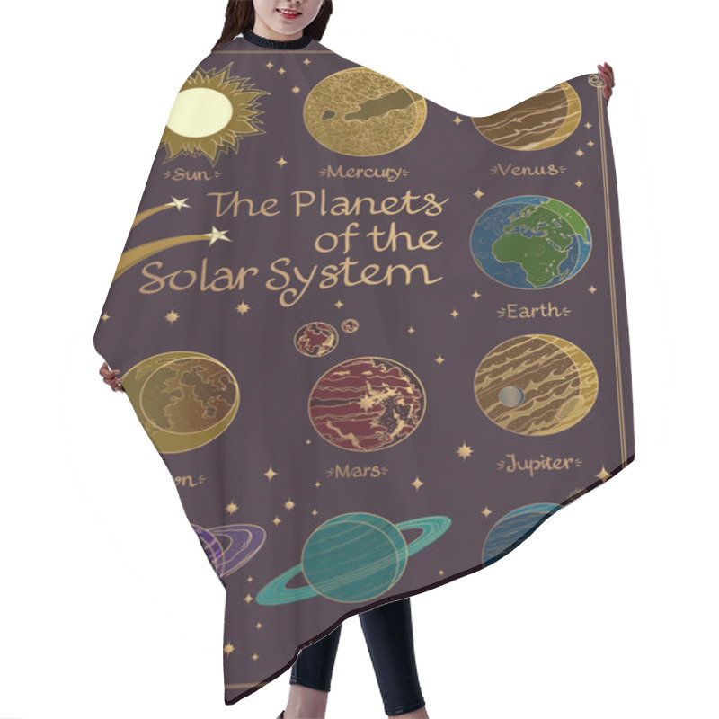 Personality  Planets Of The Solar System Illustration.  Hair Cutting Cape