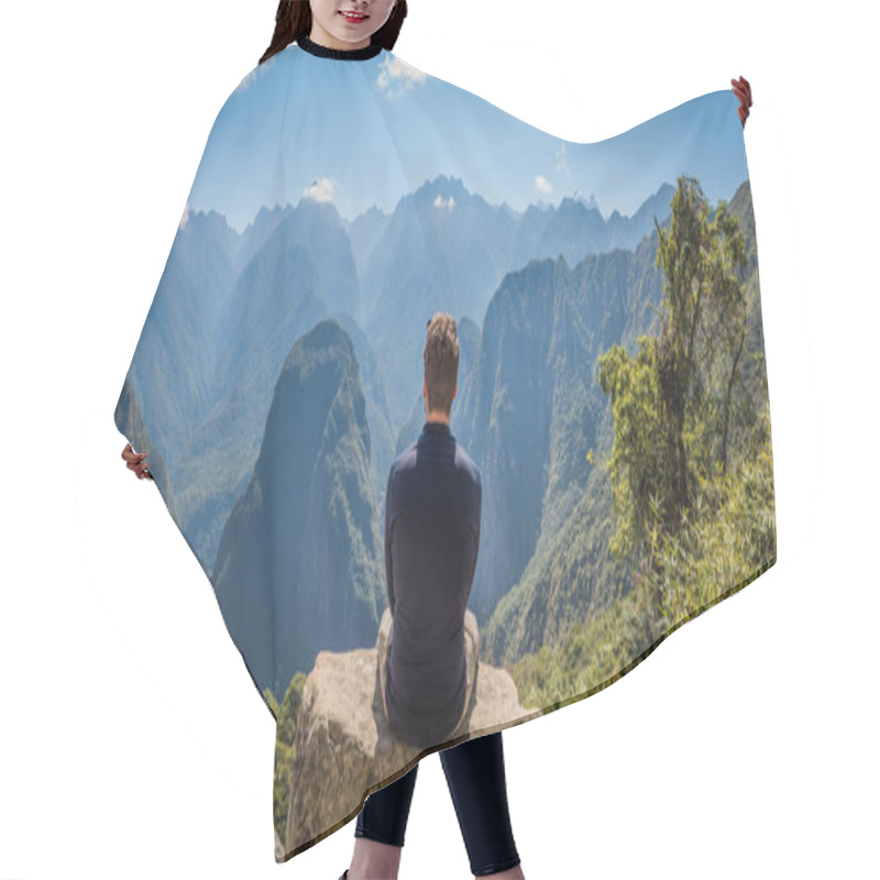 Personality  A Man Staring At The Amazing Landscape Of Machu Picchu. Hair Cutting Cape