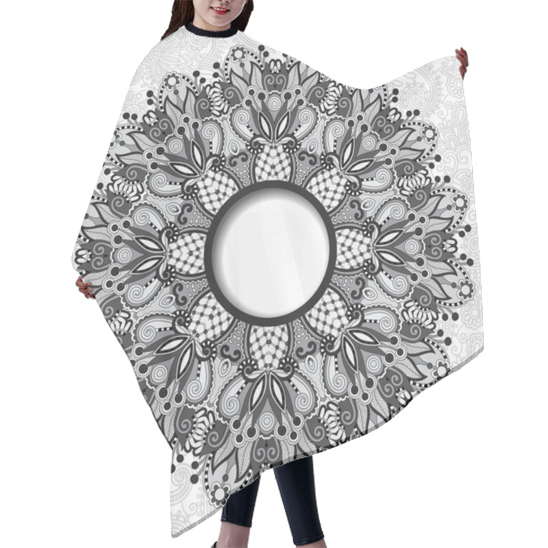 Personality  Grey Floral Round Pattern In Ukrainian Oriental Ethnic Style Hair Cutting Cape