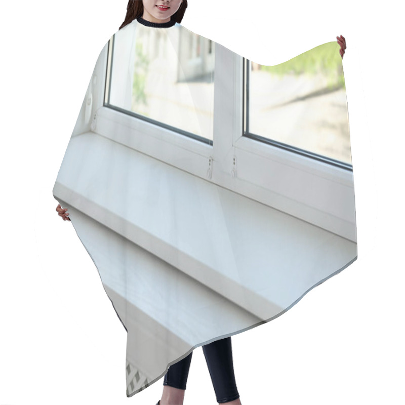 Personality  Closeup View Of Window With Empty White Sill Hair Cutting Cape