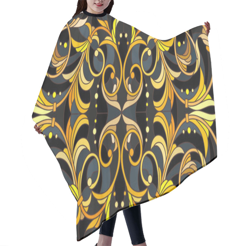 Personality  Illustration In Stained Glass Style With Floral Ornament ,imitation Gold On Dark Background With Swirls And Floral Motifs Hair Cutting Cape