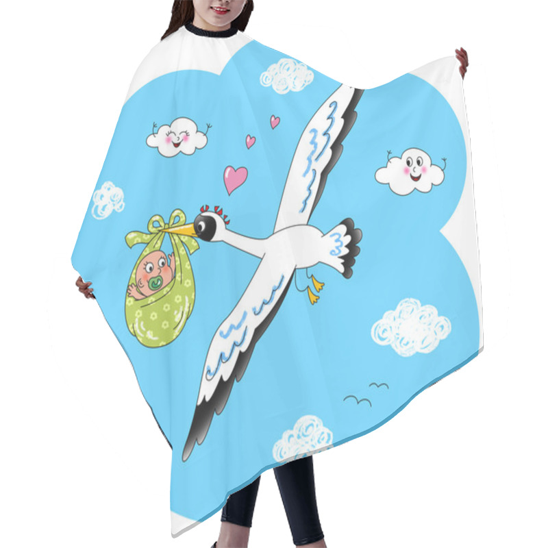 Personality  Cute Stork Carrying A Baby Hair Cutting Cape