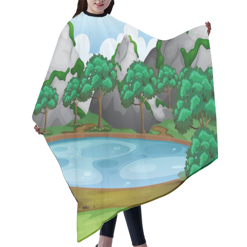 Personality  Forest Scene With Trees Around The Pond Hair Cutting Cape