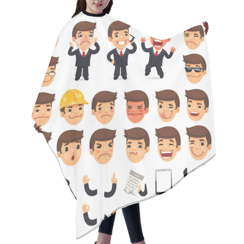 Personality  Set Of Cartoon Businessman Character For Your Design Hair Cutting Cape