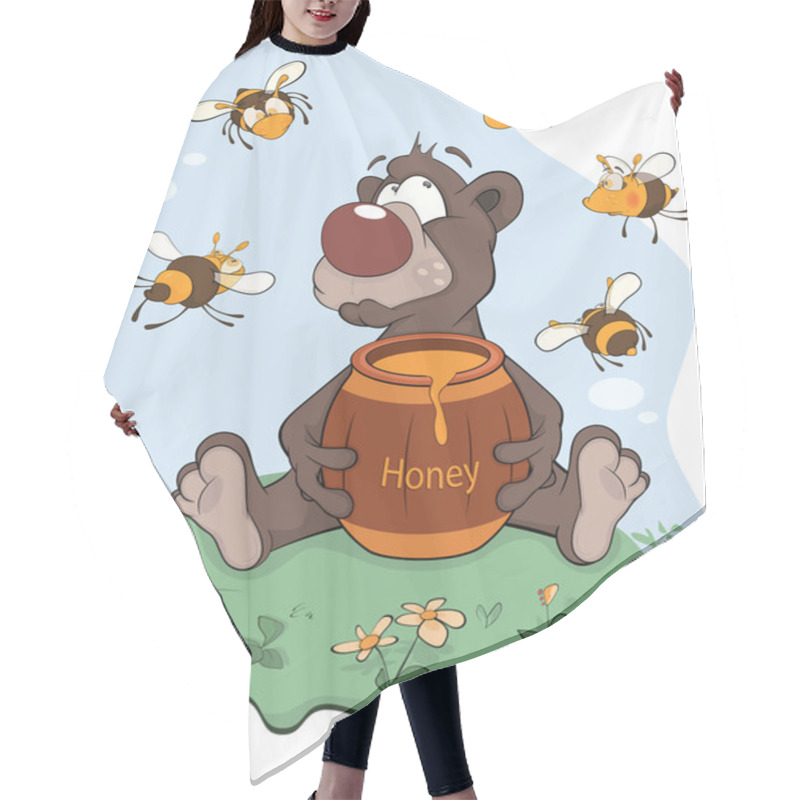 Personality  Bear And A Wooden Keg With Honey Hair Cutting Cape