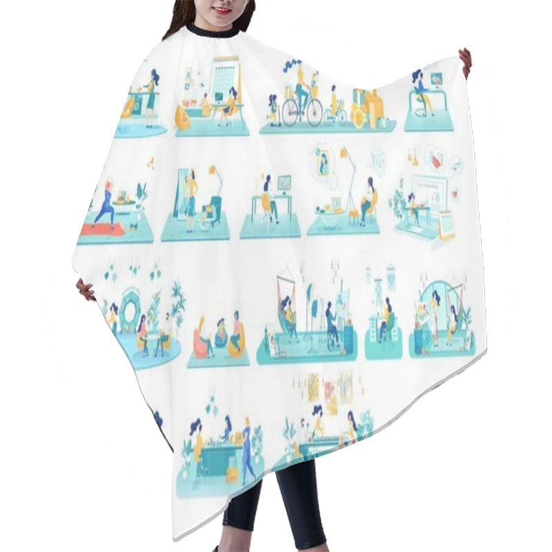 Personality  Working And Resting People Flat Illustrations Set Hair Cutting Cape