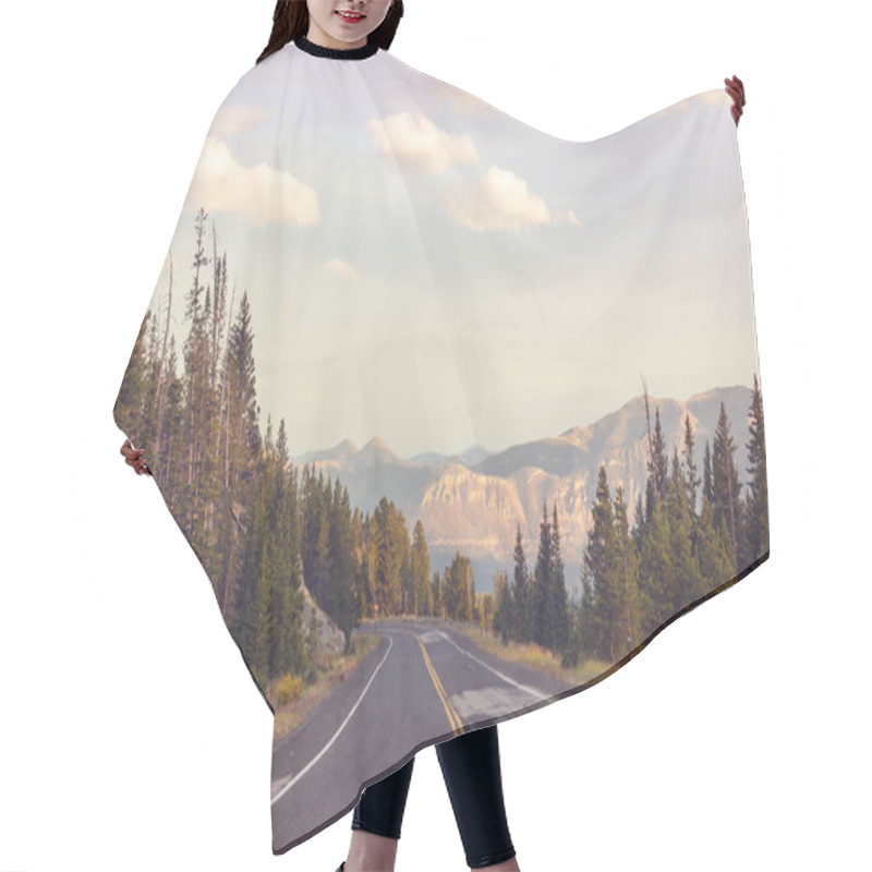 Personality  Scenic Road In The Mountains. Travel Background. Hair Cutting Cape