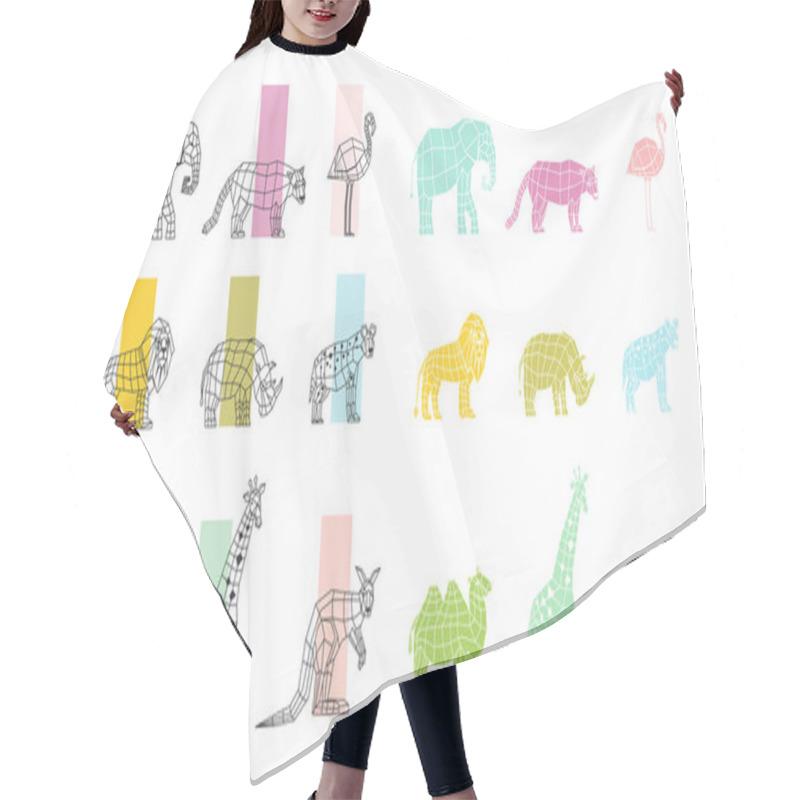 Personality  Wild Animals Flat Polygonal Icons Set Hair Cutting Cape