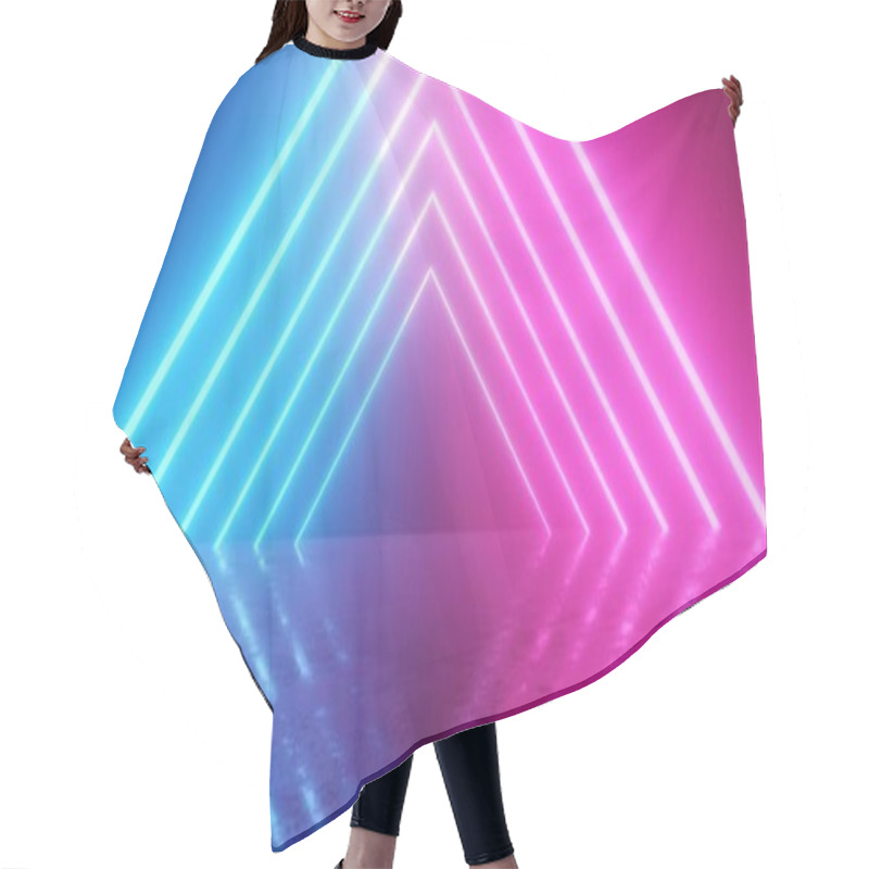 Personality  Abstract Blue And Red Glowing Neon Light Triangles Hair Cutting Cape