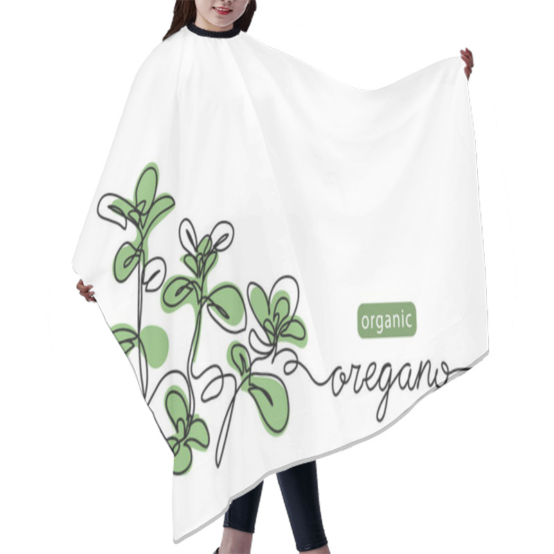 Personality  Oregano Leaves Simple Vector Sketch Drawing. One Continuous Line Art Illustration For Label Design Of Herbs With Lettering Oregano Hair Cutting Cape