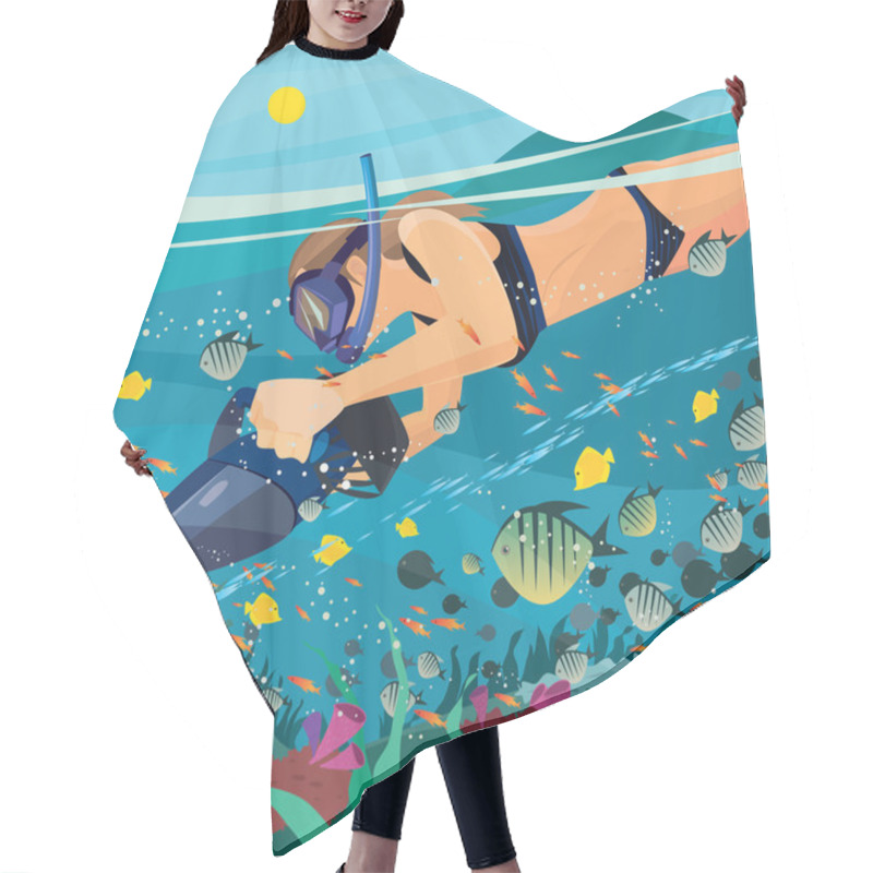 Personality  Girl Exploring The Underwater World Hair Cutting Cape