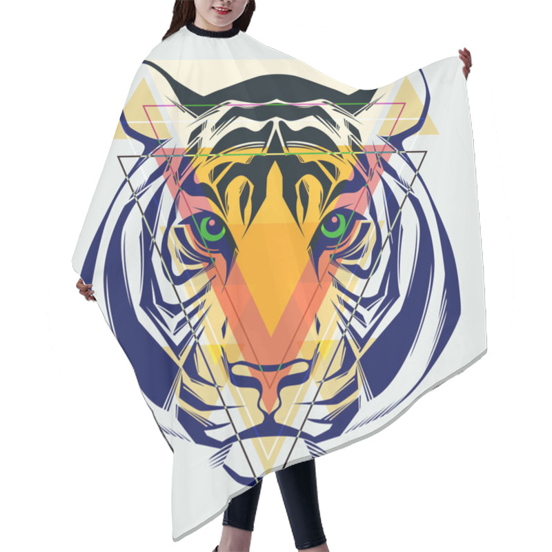 Personality  Fashion Illustration Of Tiger Head. Hair Cutting Cape