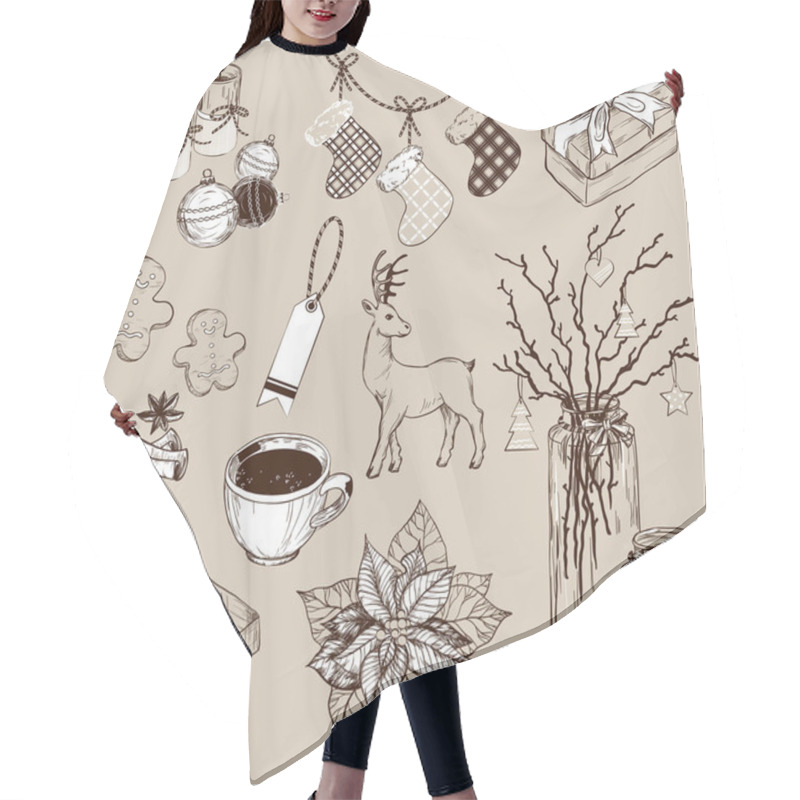 Personality  Set Of Christmas Decoration Collection And Design Elements Hair Cutting Cape