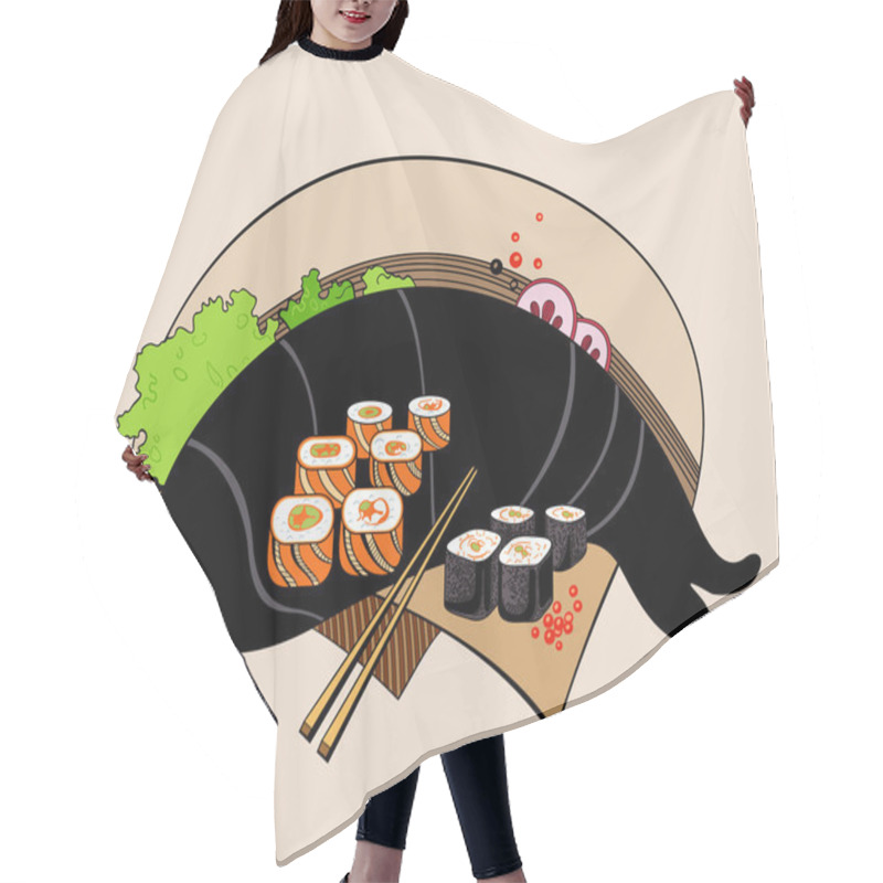 Personality  Illustration Of Sushi Rolls. Hair Cutting Cape