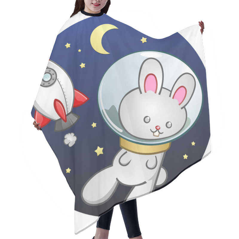 Personality  Space Bunny Cartoon Character In A Toy Rocket Ship Hair Cutting Cape