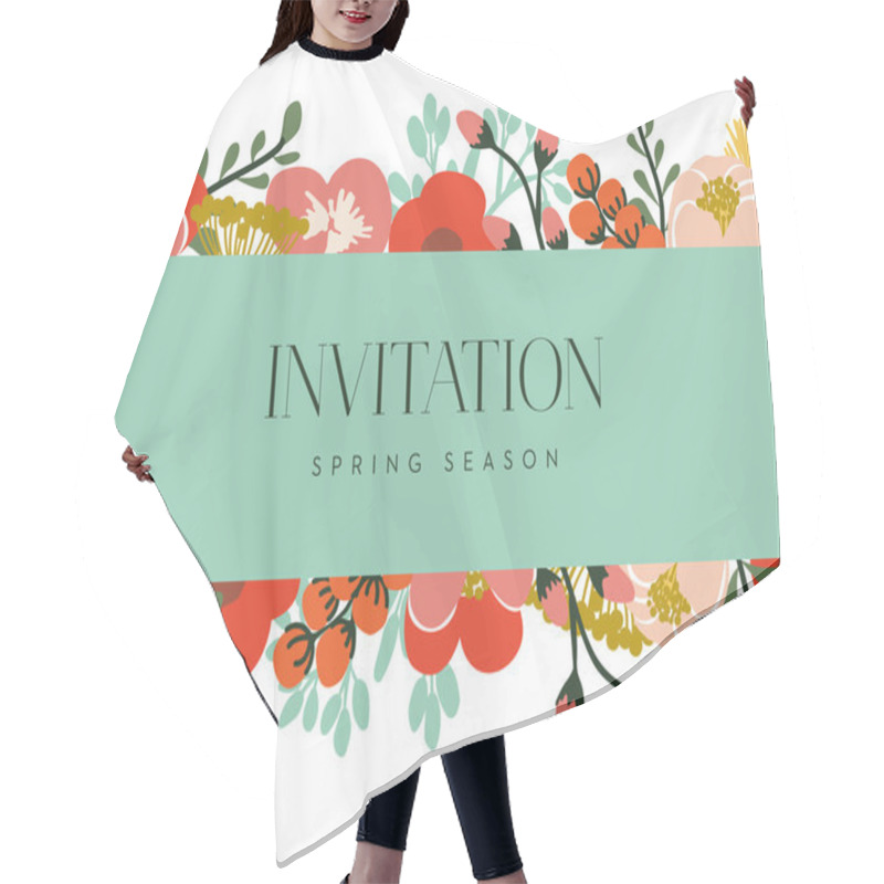 Personality  Invitation Card With A Turquoise Banner And Floral Background. Hair Cutting Cape