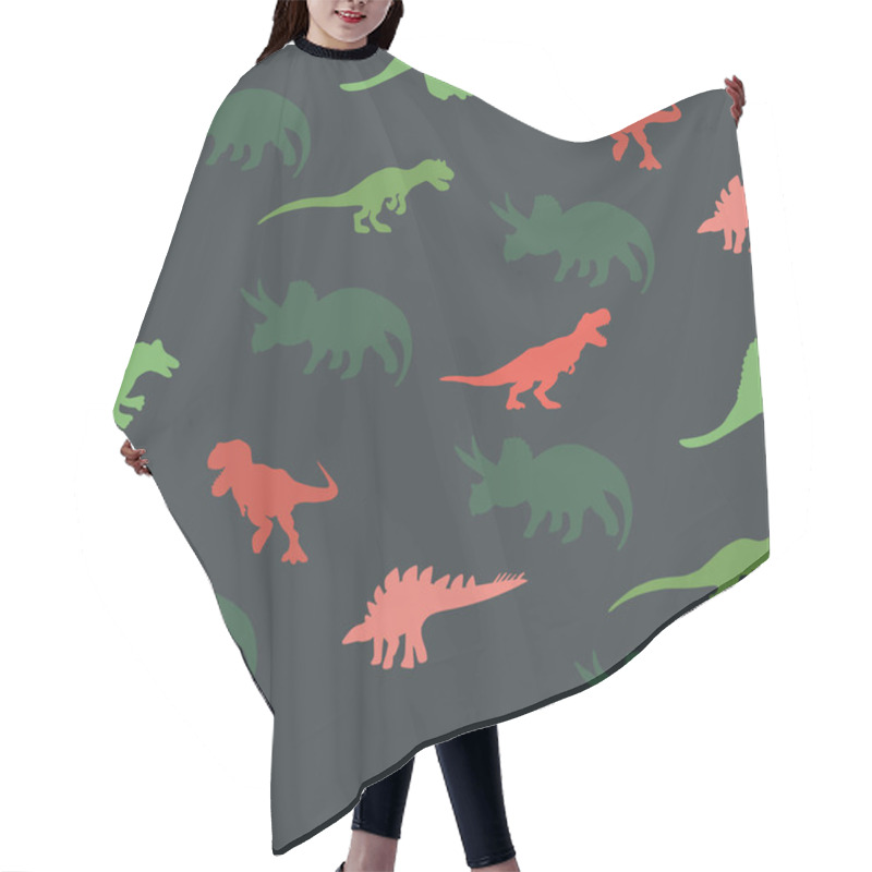 Personality  Colourful Contrast Dinosaurs Silhouette Seamless Pattern On  Green Colour Background Hair Cutting Cape