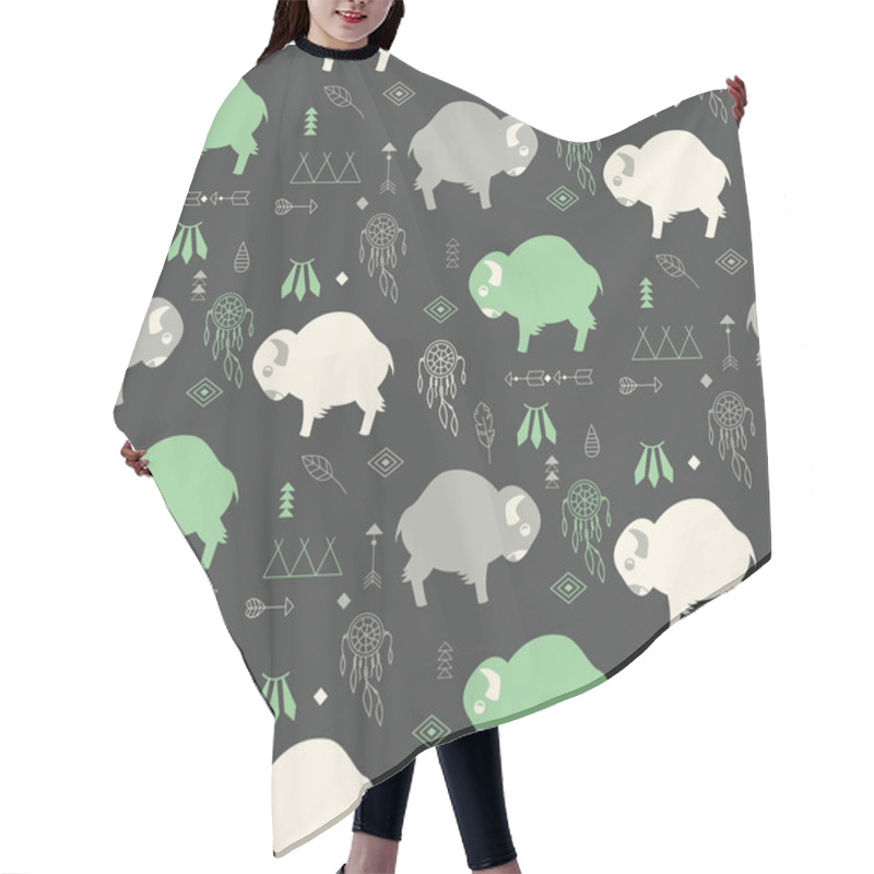 Personality  Seamless Pattern With Cute Baby Buffaloes And Native American Sy Hair Cutting Cape