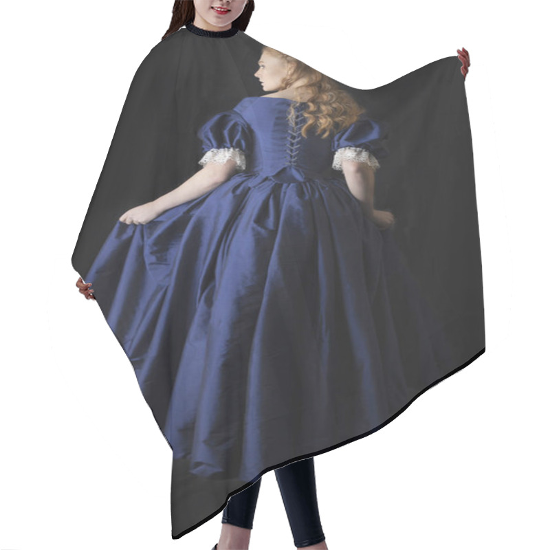 Personality  Renaissance Woman In Blue Silk Dress Hair Cutting Cape