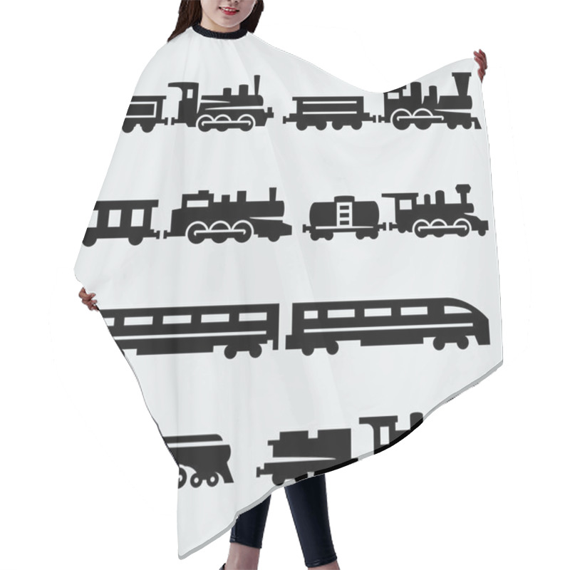 Personality  Vector Isolated Trains Silhouettes Set Hair Cutting Cape