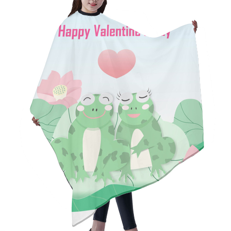 Personality  Happy Valentines Day With Two Frogs On The Lotus Leaf. Hair Cutting Cape