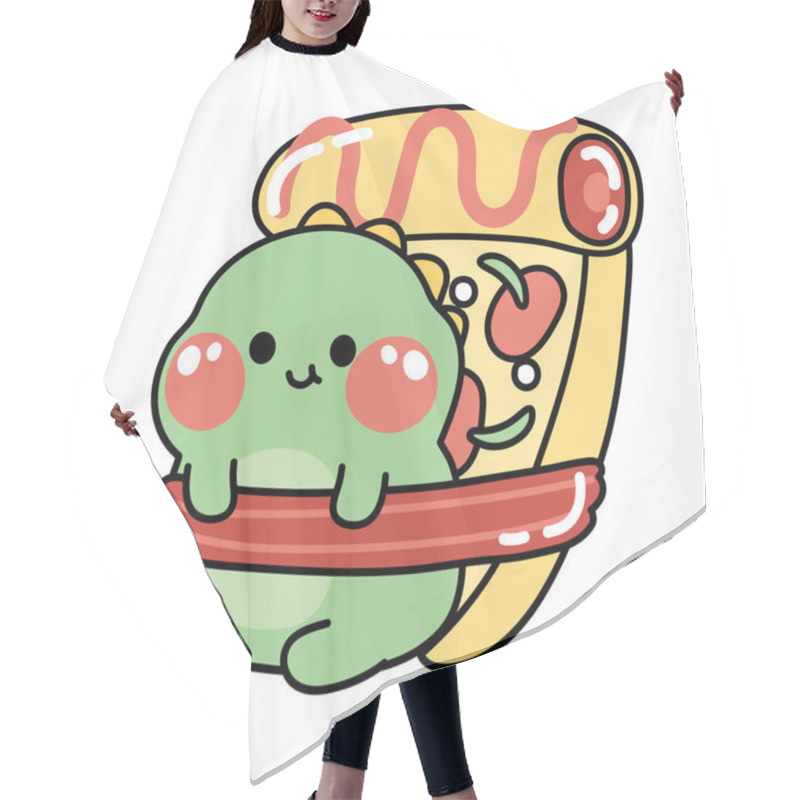 Personality  Pizza With Cute Dinosaur Sit On White Background.Fastfood.Funny Animal Character Cartoon Design.Isolated.Kawaii.Vector.Illustration. Hair Cutting Cape