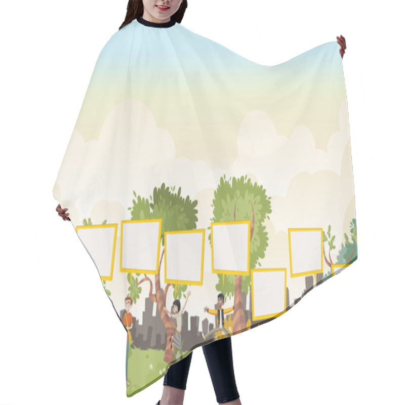 Personality  Cartoon Teenagers Talking With Speech Bubbles In On Beautiful Park Hair Cutting Cape