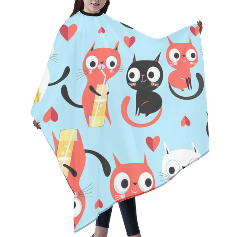 Personality  Seamless Bright Funny Pattern Enamored Kittens Hair Cutting Cape