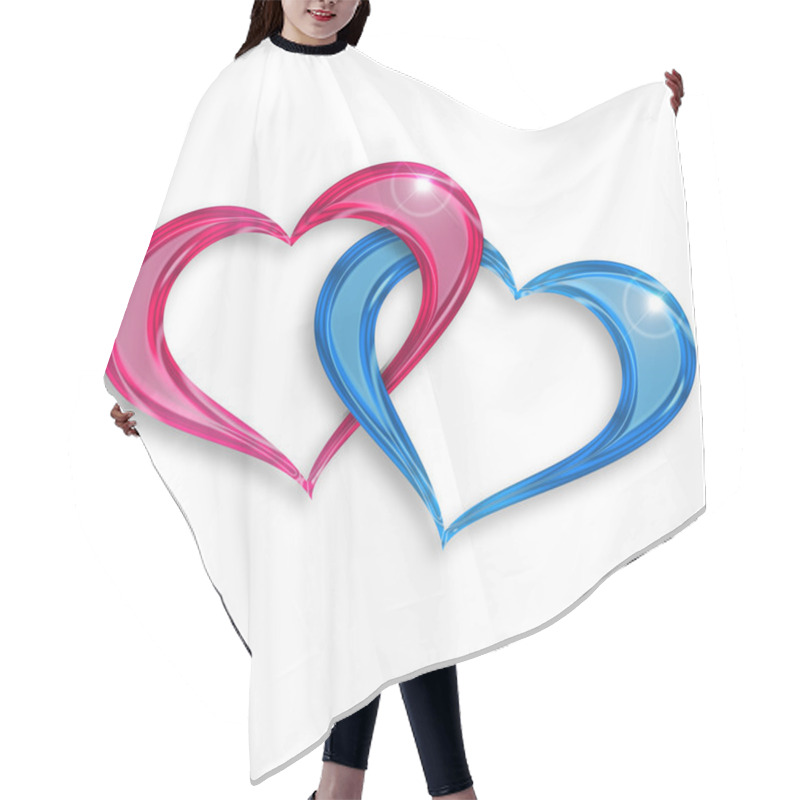 Personality  Pink And Blue Hearts Entwined On White Background Hair Cutting Cape