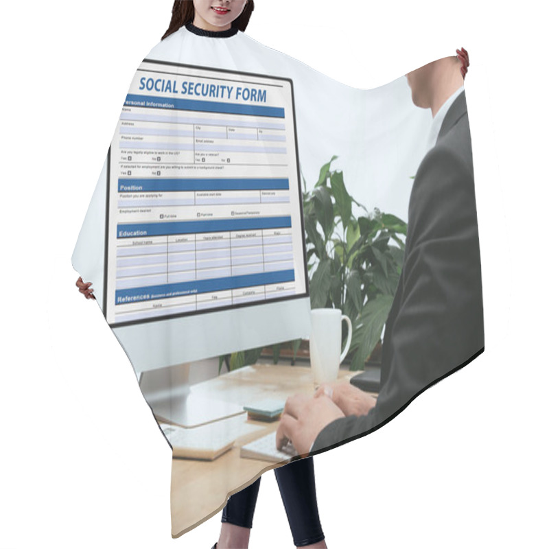 Personality  Cropped View Of Man Filling In Social Security Form Application Concept Hair Cutting Cape