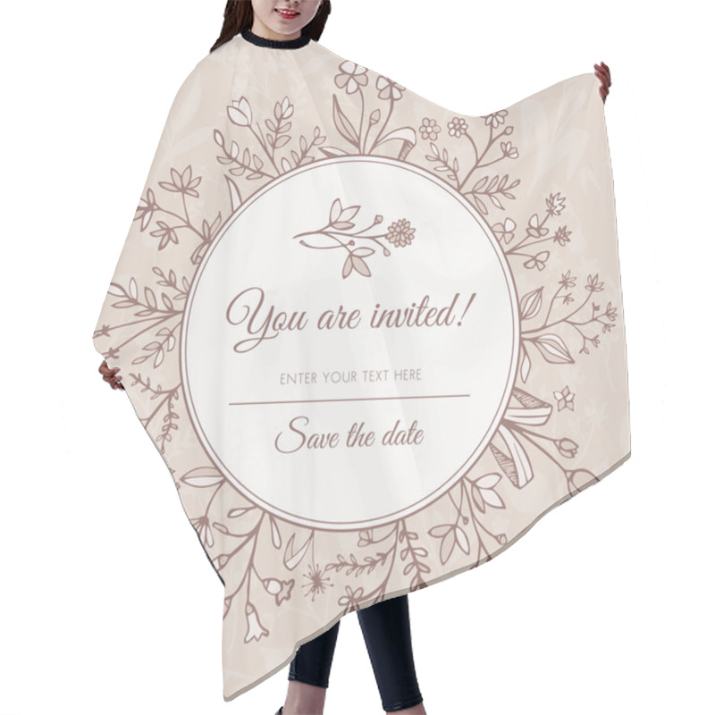 Personality  Card Template With Floral Frame Hair Cutting Cape