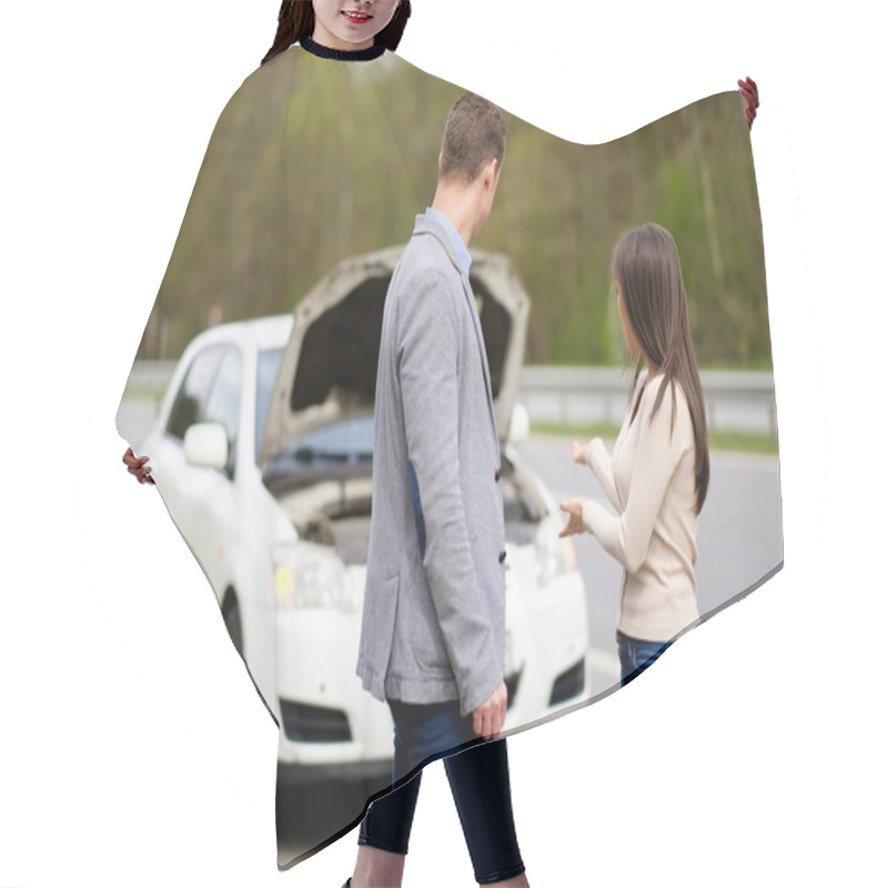 Personality  Couple Near Broken Car On A Highway Roadside  Hair Cutting Cape