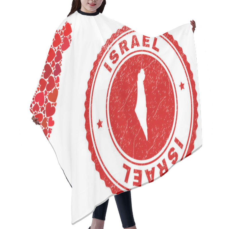 Personality  Heart Mosaic Israel Map And Grunge Stamp With Map Inside Hair Cutting Cape