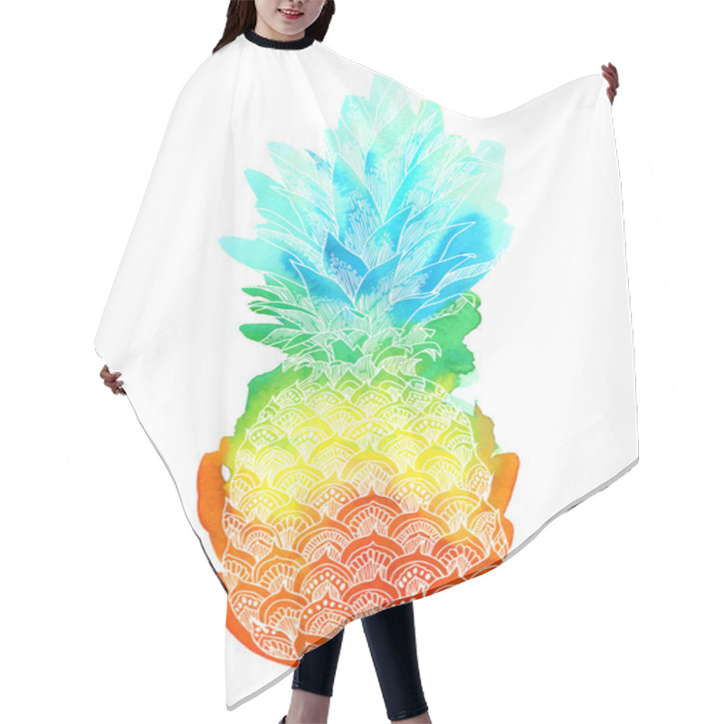 Personality  Hand Drawn Illustration Of Pineapple Fruit Hair Cutting Cape