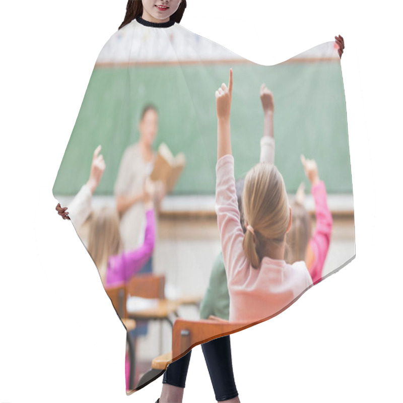 Personality  Elementary Students Rising Hands Hair Cutting Cape