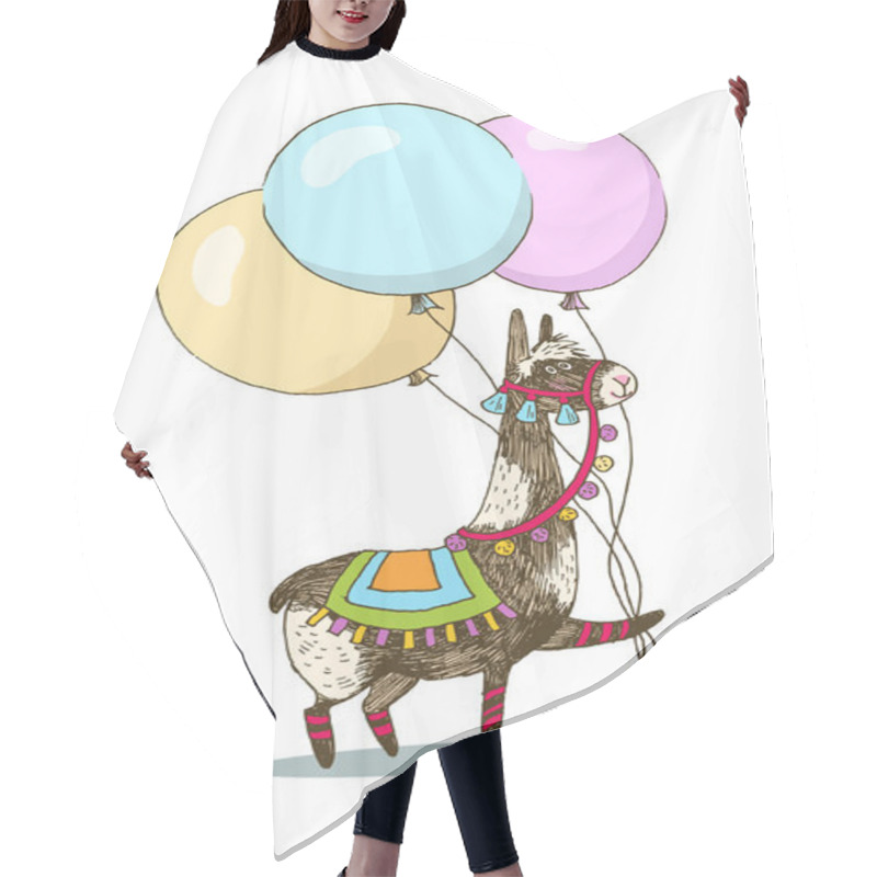 Personality  Greeting Card Vector Design. Cheerful Lama With Three Balloons. Happy Birthday Invitation Template With Funny Animal Isolated On White Background. For Baby Birthday, Party, Invitation. Hair Cutting Cape