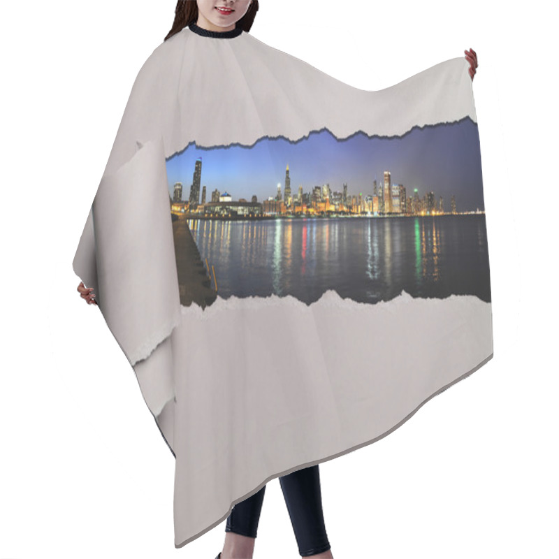 Personality  Torn Paper With Chicago Skyline Hair Cutting Cape