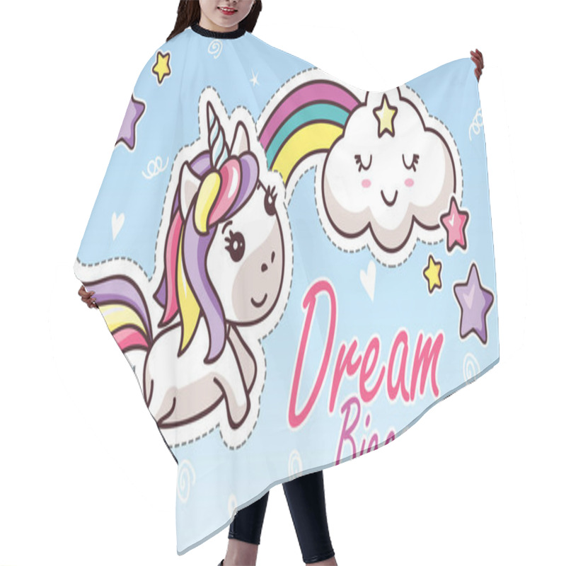 Personality  Kawaii Unicorn Rainbow Dream Bigger Flat Sticker Hair Cutting Cape