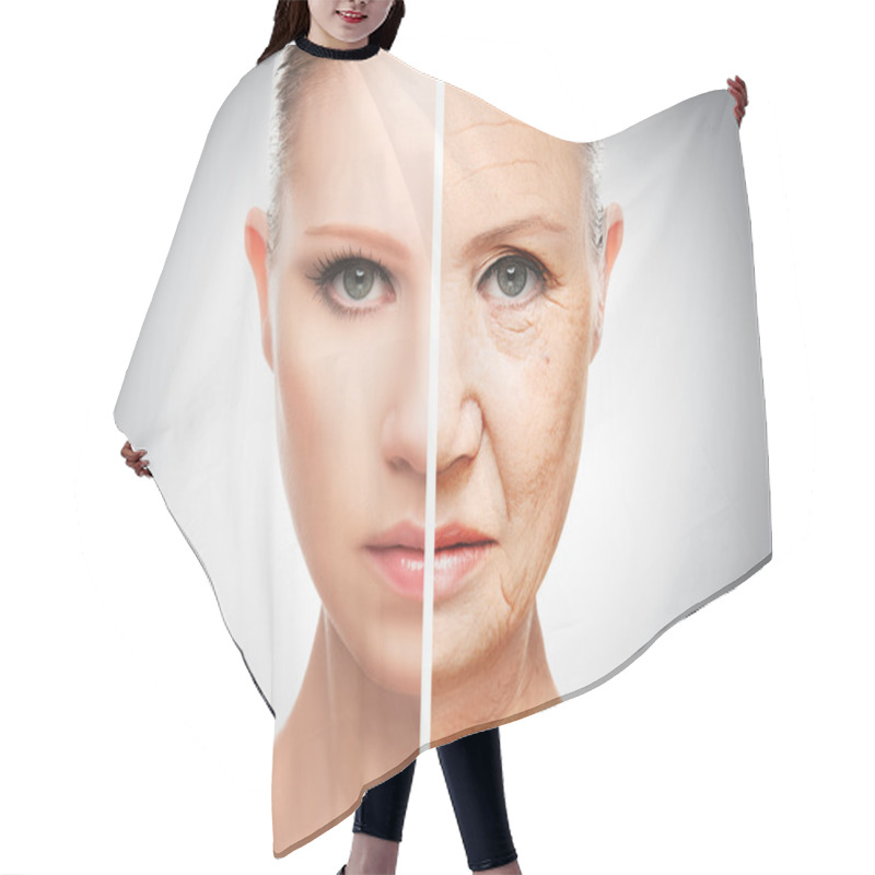 Personality  Concept Of Aging And Skin Care Hair Cutting Cape