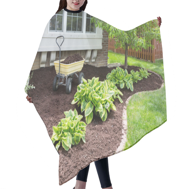 Personality  Garden Maintenance In Spring Doing The Mulching Hair Cutting Cape