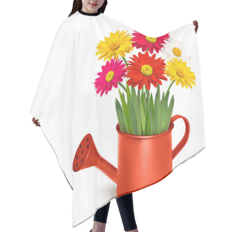 Personality  Fresh Summer Flowers In Orange Watering Can. Vector Illustration Hair Cutting Cape