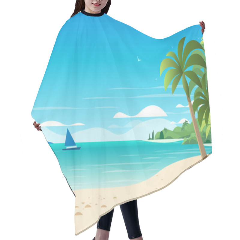 Personality  Empty Tropical Beach Seaside View Sea Vacation Destination Ocean Holiday Travel Concept Horizontal Vector Illustration Hair Cutting Cape