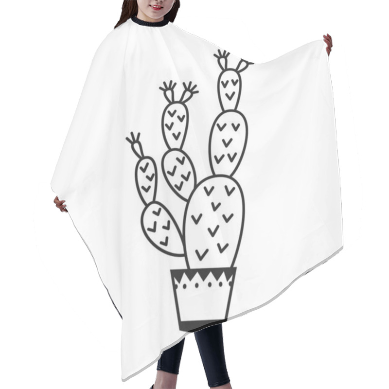 Personality  Potted Cactus Vector Outline Illustration Drawings On A White Background Hair Cutting Cape