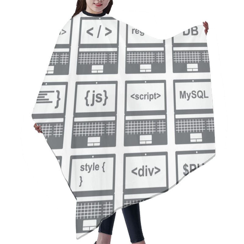 Personality  Web Development Icon, Set On Laptop Screen Hair Cutting Cape