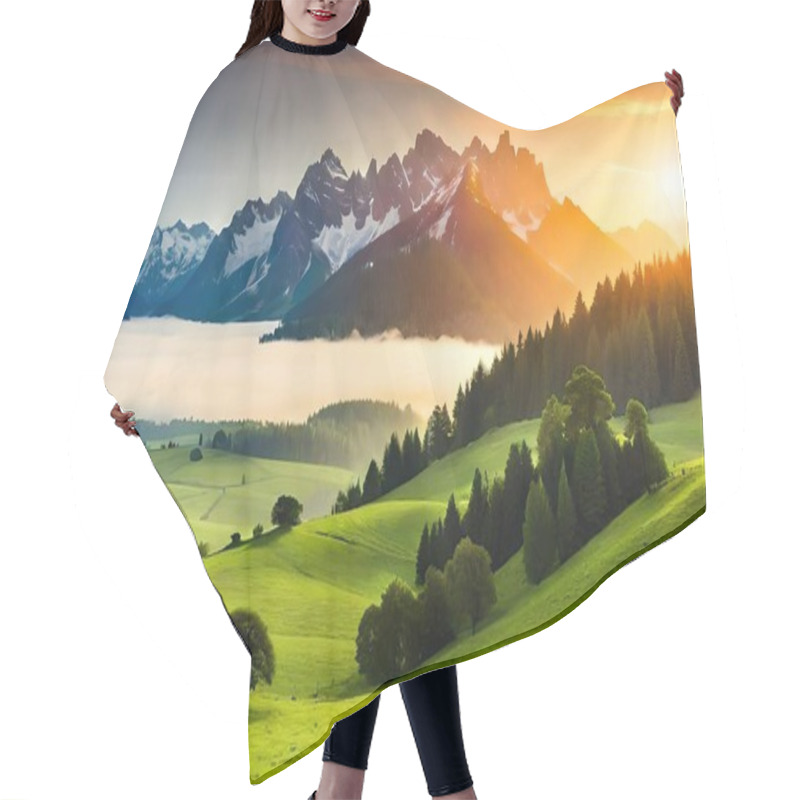 Personality  Beautiful Sunset In The Mountains Hair Cutting Cape