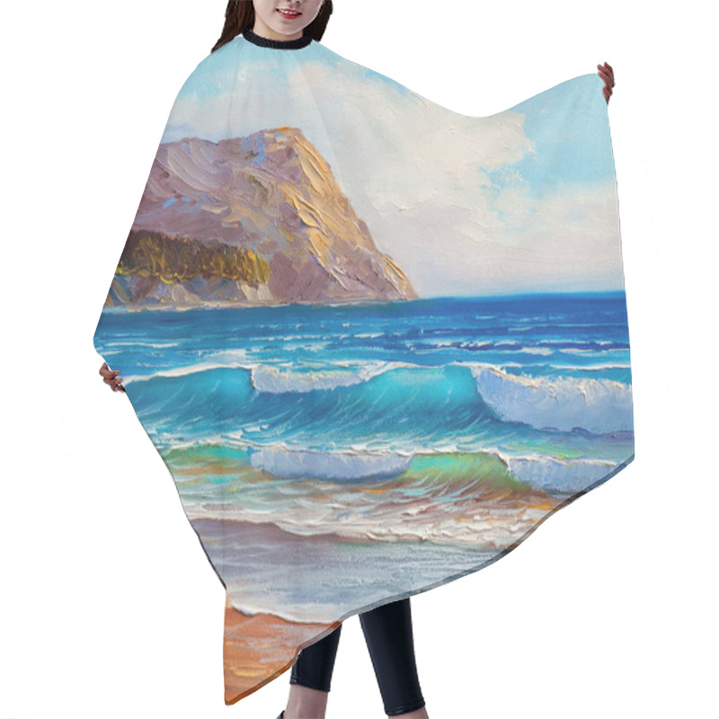 Personality  Blue Sea Wave, Illustration, Oil Painting Paints On A Canvas. Hair Cutting Cape