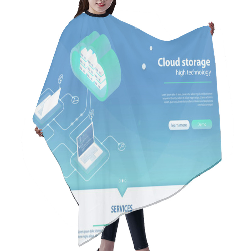 Personality  Cloud Computing Concept. Online Computing Storage 3D Isometry. Hair Cutting Cape