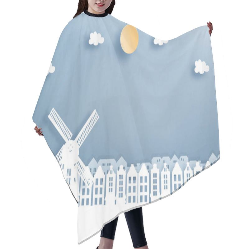 Personality  Paper Art With Amsterdam City, With Building,windmill, And Blue Sky. Welcome To Amsterdam. Vector Illustration. Hair Cutting Cape