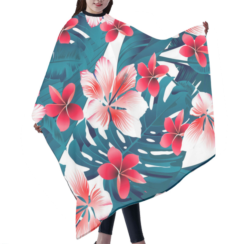 Personality  Red And White Tropical Hibiscus Flowers Seamless Pattern Hair Cutting Cape